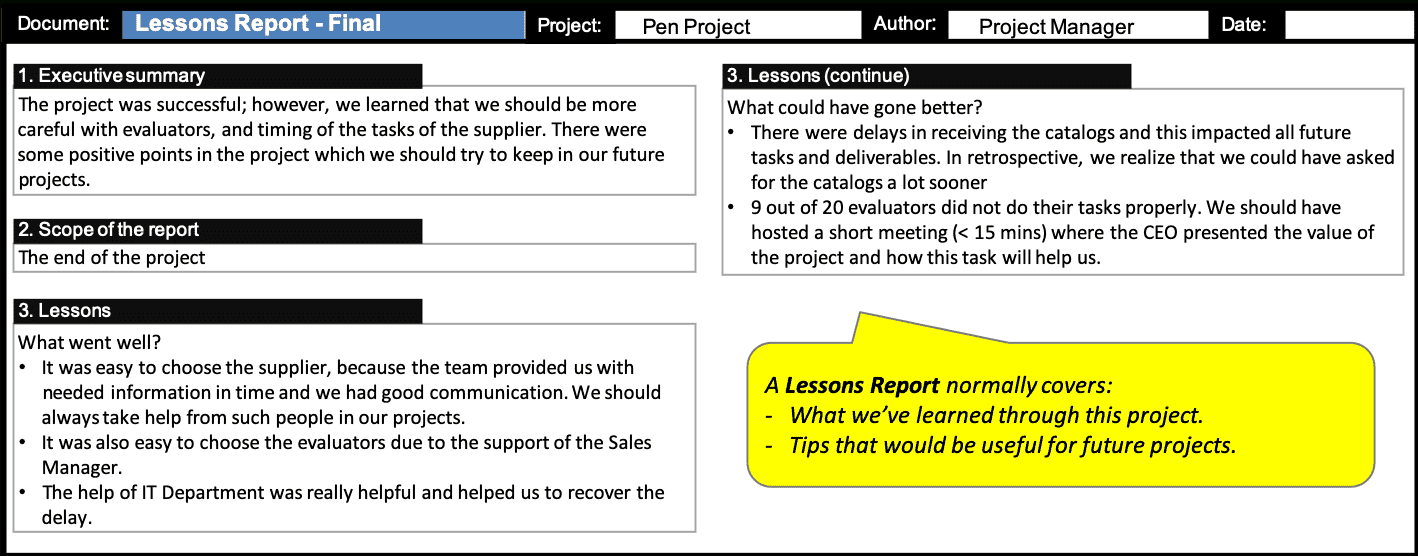 Lessons Report :: Prince2® Wiki In Lessons Learnt Report Template