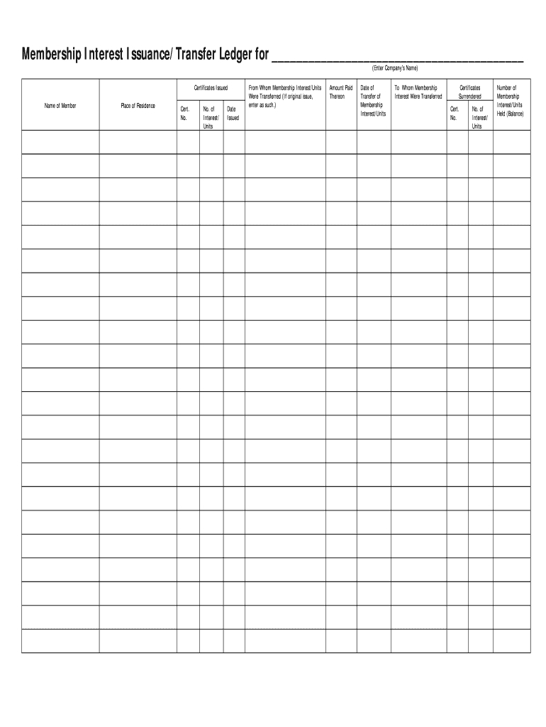 Llc Membership Ledger – Fill Online, Printable, Fillable Regarding Blank Ledger Template