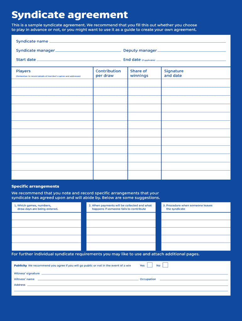 Lottery Syndicate Form – Fill Online, Printable, Fillable Regarding Lottery Syndicate Agreement Template Word