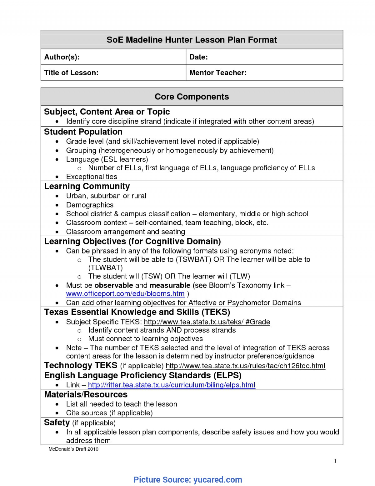 Madeline Hunter Lesson Plan Template Word | Articleezined Regarding Madeline Hunter Lesson Plan Template Blank