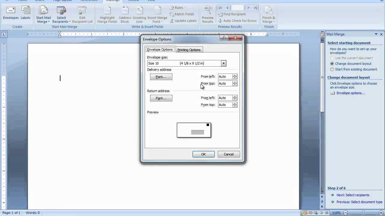 Mail Merge Envelopes In Word 2007 Or Word 2010 For How To Create A Mail Merge Template In Word 2010