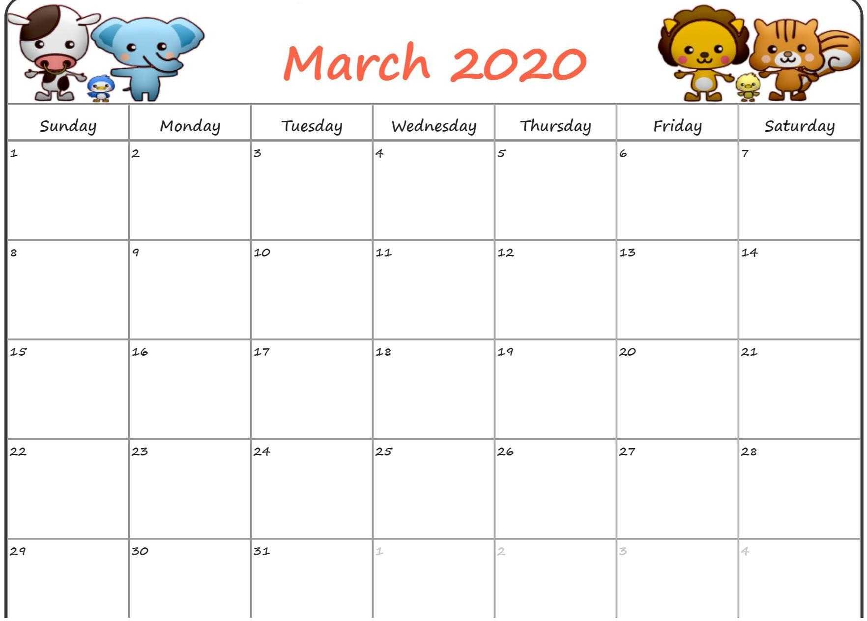 March 2020 Calendar Pdf Free For Daily Use | Free Printable For Blank Calendar Template For Kids