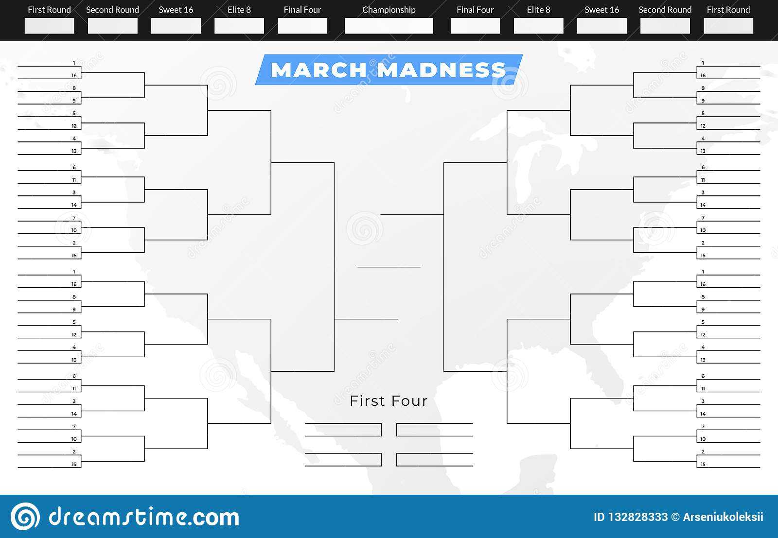 March Madness Tournament Bracket. Empty Competition Grid Throughout Blank March Madness Bracket Template
