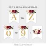 Marsala Party Banner Printable, Burgundy Floral Party Pennant, Bridal  Shower Banner Template, Red And Gold Banner Instant Download Mar1 pertaining to Bridal Shower Banner Template