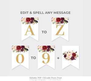 Marsala Party Banner Printable, Burgundy Floral Party Pennant, Bridal  Shower Banner Template, Red And Gold Banner Instant Download Mar1 pertaining to Bridal Shower Banner Template
