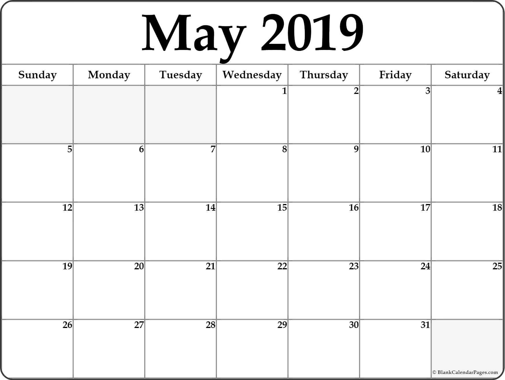 May 2019 Printable Calendar Blank Templates – Calendar Hour Regarding Blank Activity Calendar Template