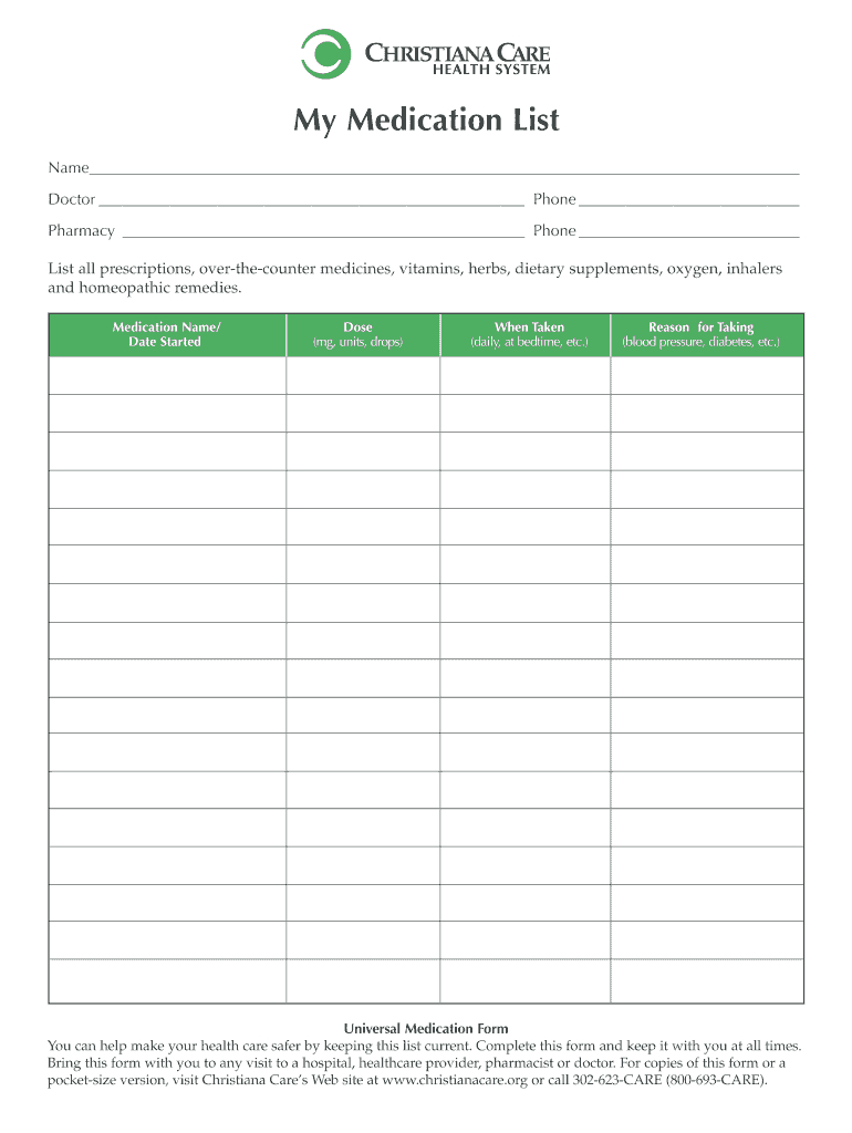 Medication List Form – Fill Online, Printable, Fillable Regarding Blank Medication List Templates