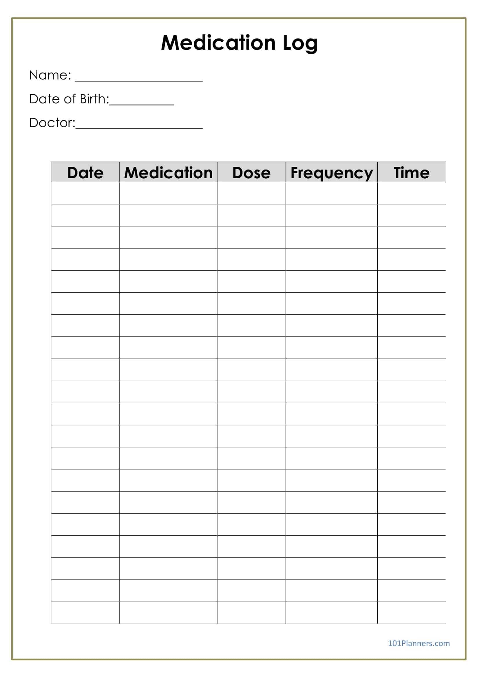 Medication Log With Blank Medication List Templates