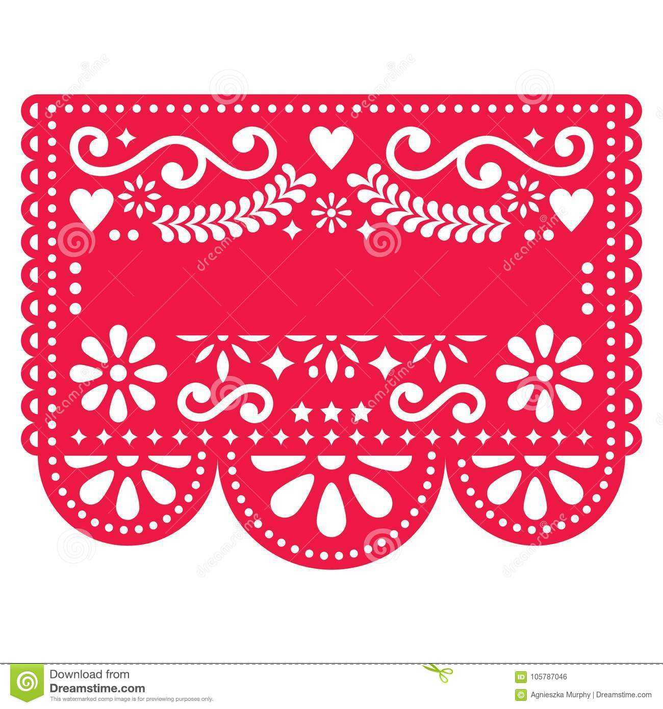 Mexican Papel Picado Template Design – Traditional Red Inside Blank Sugar Skull Template
