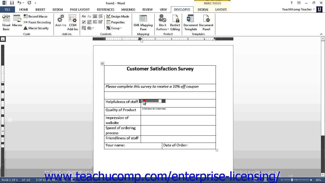 Microsoft Office Word 2013 Tutorial Creating Forms 21.4 Employee Group  Training In How To Create A Template In Word 2013