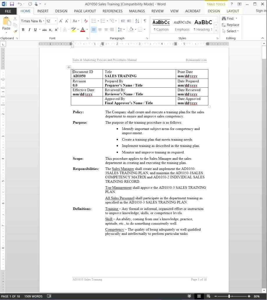 Microsoft Word Handbook Template – Heartwork Intended For Training Manual Template Microsoft Word