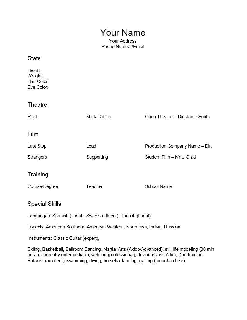 Modern Actor Resume Template Word – Father Of Trust Designs In Theatrical Resume Template Word