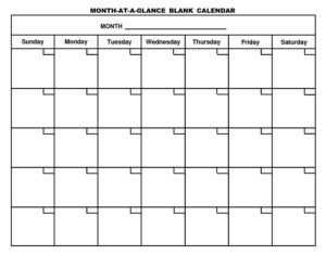 Month At A Glance Blank Calendar | Monthly Printable Calender with regard to Month At A Glance Blank Calendar Template
