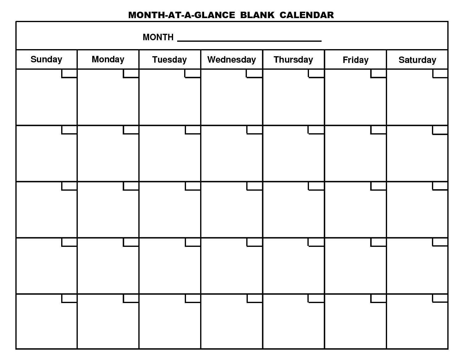 Month At A Glance Blank Calendar Printable | Monthly With Regard To Month At A Glance Blank Calendar Template