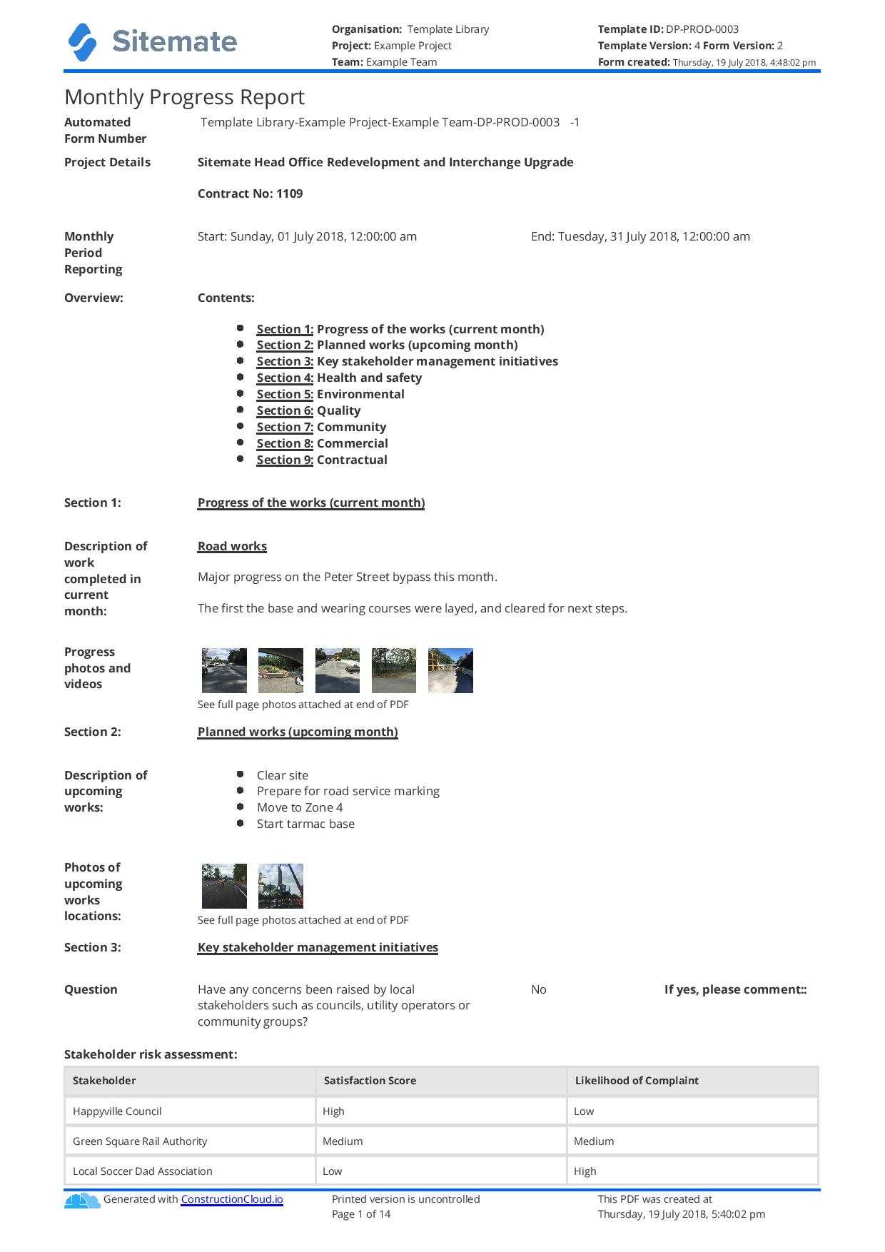 Monthly Construction Progress Report Template: Use This Throughout Project Monthly Status Report Template