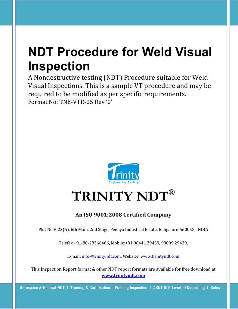 Ndt Procedure For Weld Visual Inspection In Welding Inspection Report Template