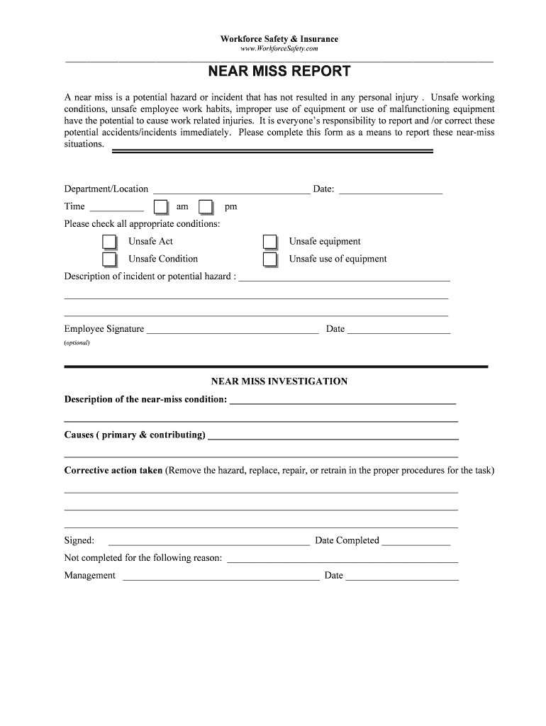 Near Miss Report Form – Fill Online, Printable, Fillable Within Incident Hazard Report Form Template