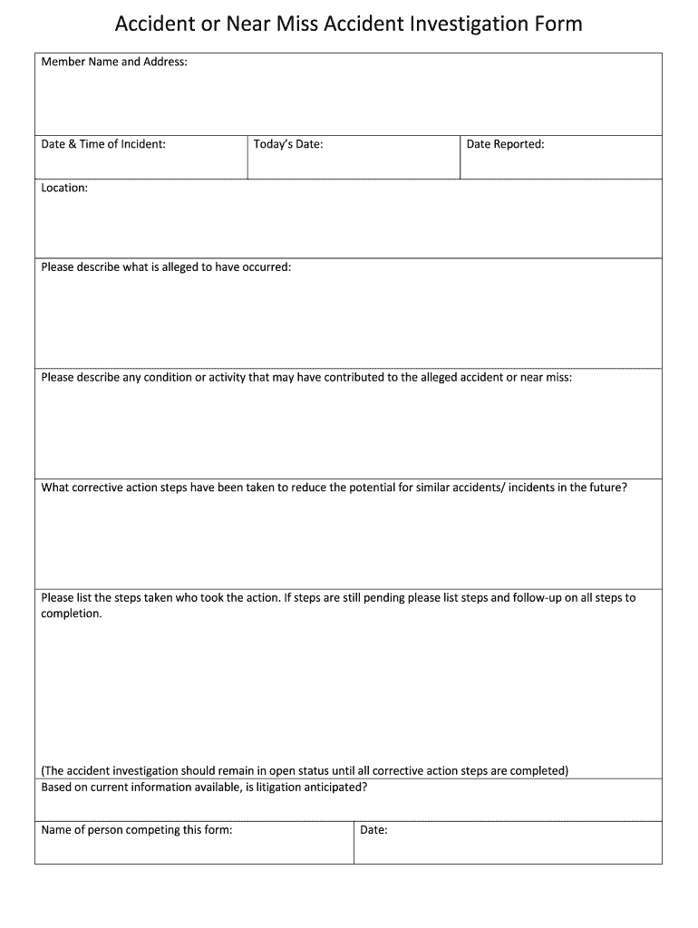 Near Miss Report Template Word – Fill Online, Printable Regarding Investigation Report Template Doc