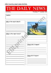 Newspaper Report Template - Esl Worksheetzoo123Zoo pertaining to News Report Template