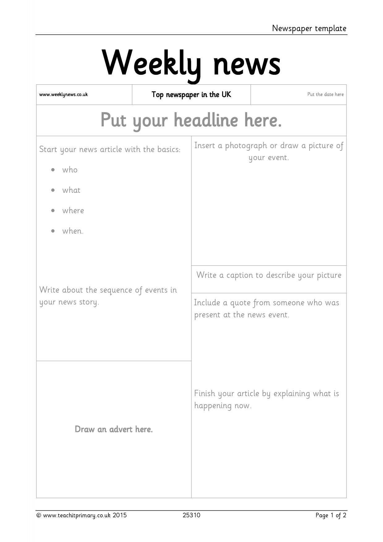 Newspaper Template Throughout News Report Template