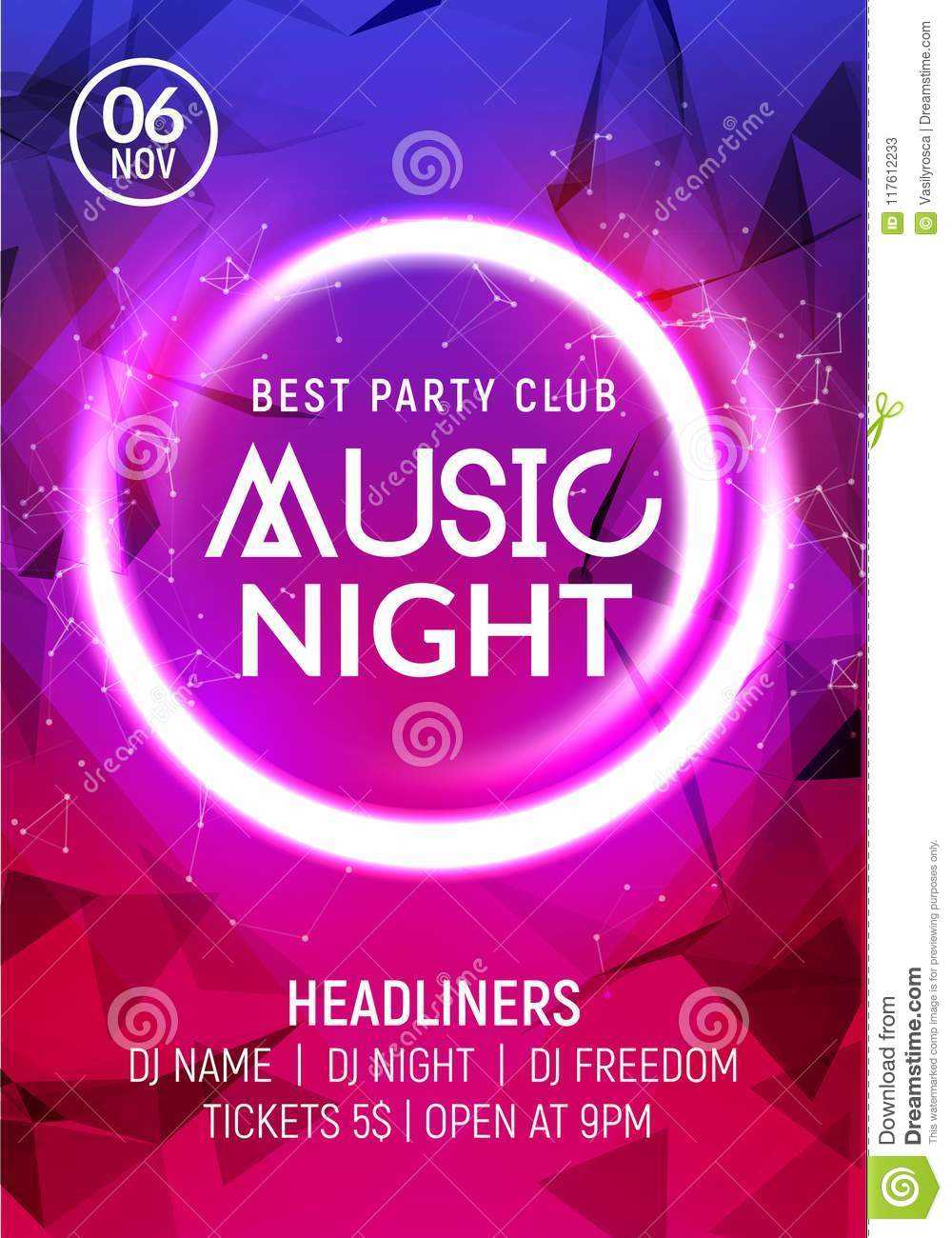 Night Dance Party Music Night Poster Template. Electro Style Within Dance Flyer Template Word