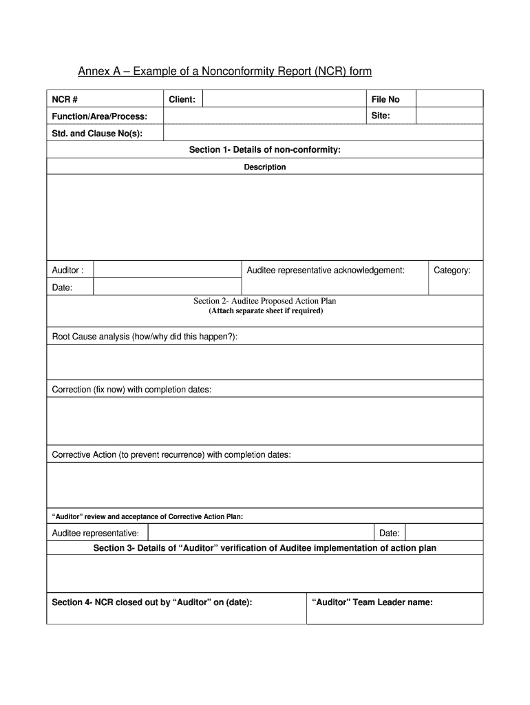 Non Conformance Report Template - Fill Online, Printable For Ncr Report Template