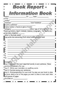 Non Fiction Book Report And Oral Presentation - Esl with regard to Nonfiction Book Report Template