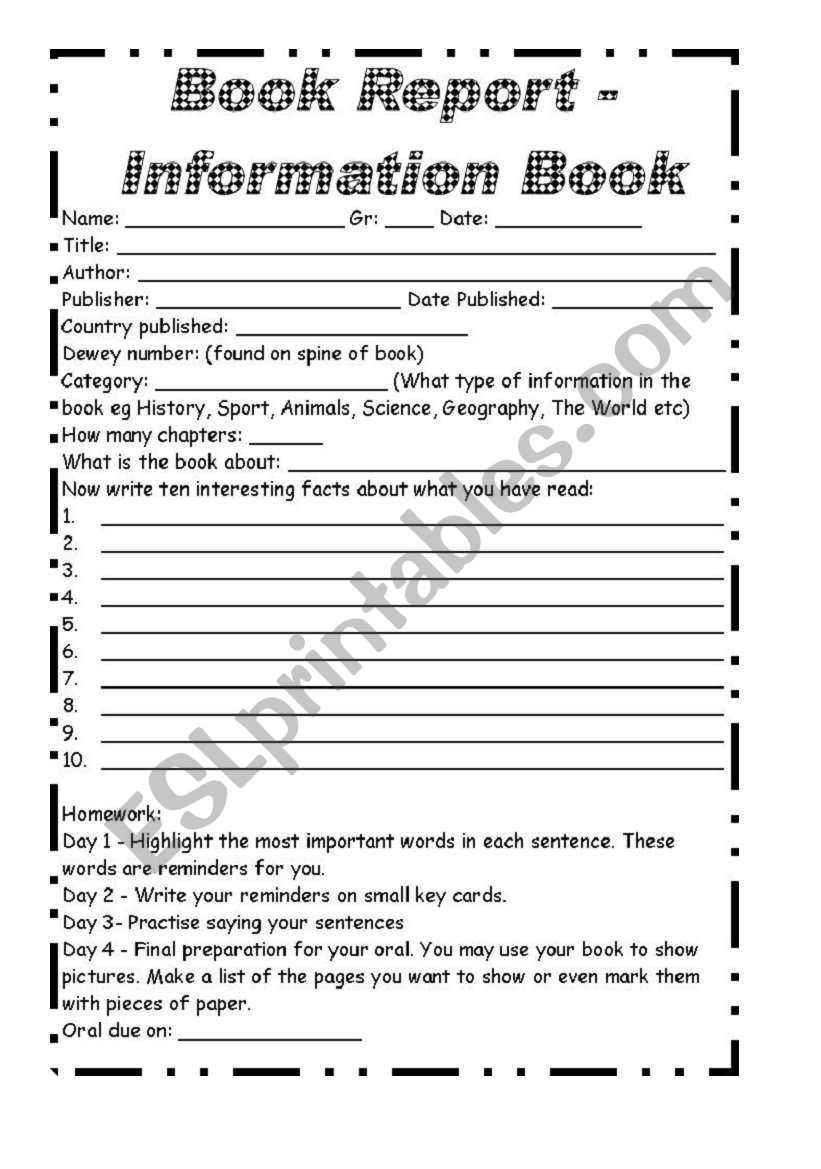 Non Fiction Book Report And Oral Presentation – Esl With Regard To Nonfiction Book Report Template