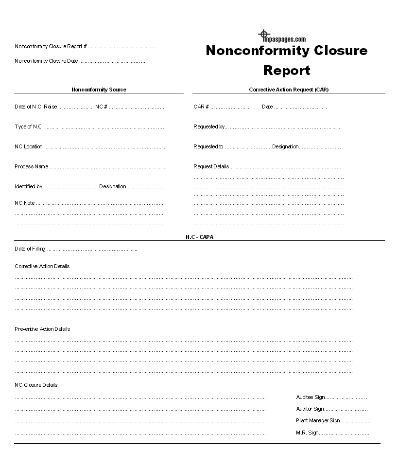 Nonconformity Closure Report Format Pertaining To Closure Report Template