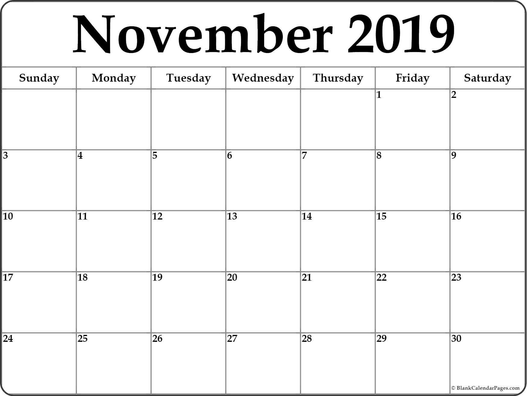 November 2019 Calendar | Free Printable Monthly Calendars Intended For Month At A Glance Blank Calendar Template