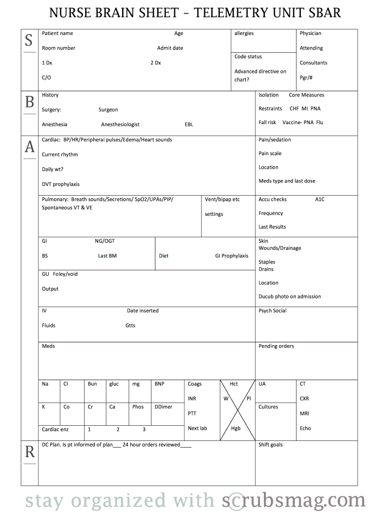 Nurse Brain Sheet Editable – Fill Online, Printable With Regard To Nursing Report Sheet Template