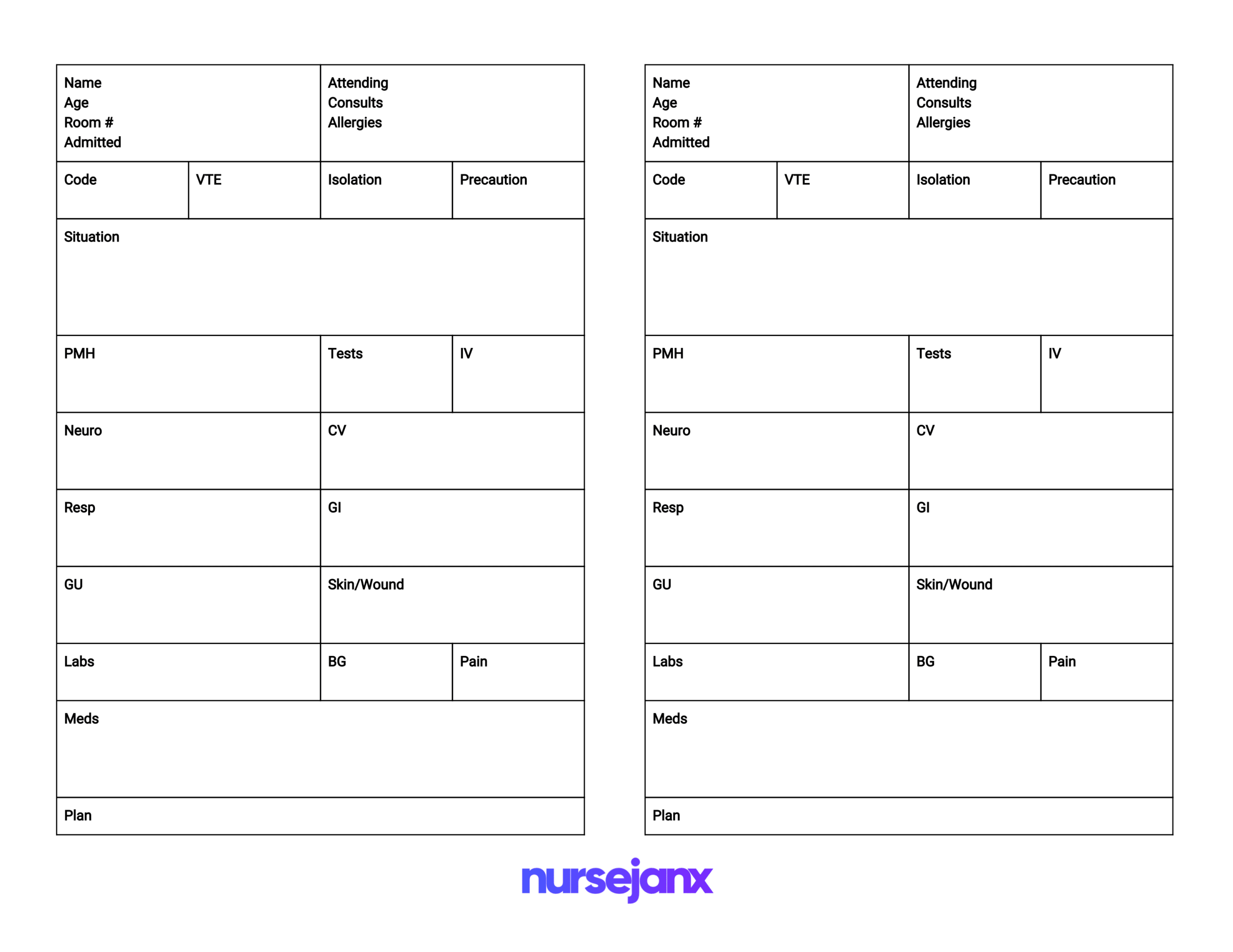 Nursejanx Store For Med Surg Report Sheet Templates