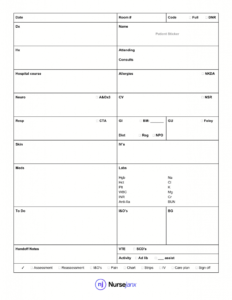 Nursing Report Sheet Template - Nursejanx Store in Nursing Report Sheet Template