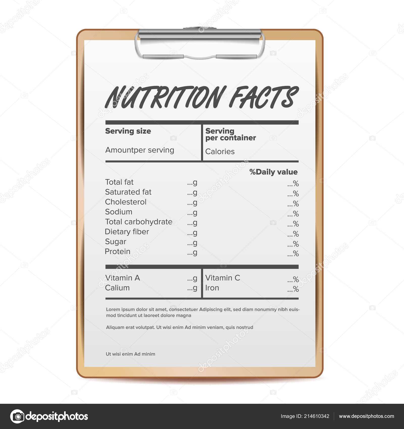 Nutrition Facts Vector. Blank, Template. Food Content. Fat Throughout Blank Food Label Template