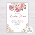 Old Rose Flowers Romantic Bridal Shower Invitation Template Within Blank Bridal Shower Invitations Templates