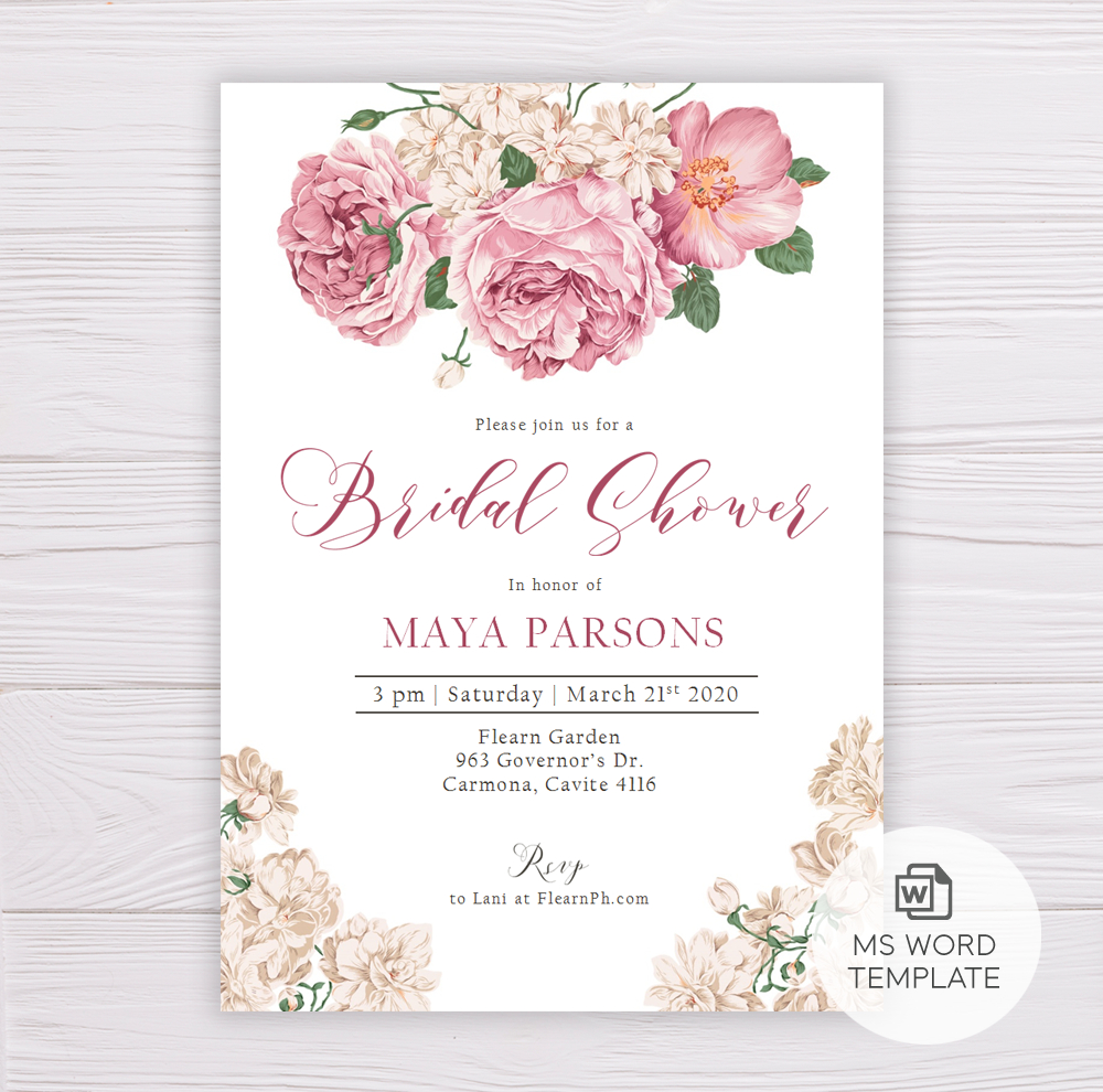 Old Rose Flowers Romantic Bridal Shower Invitation Template Within Blank Bridal Shower Invitations Templates