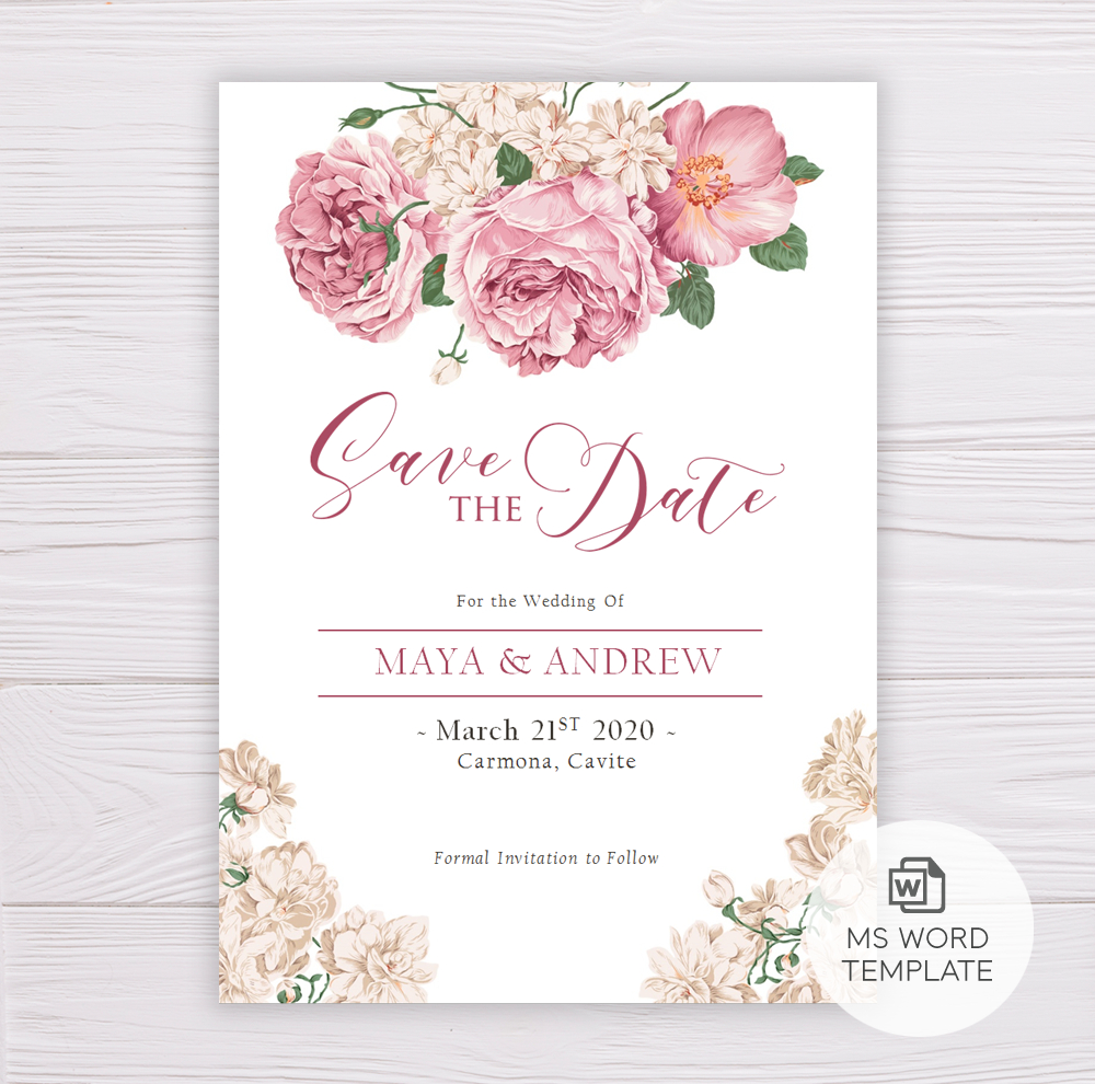 Old Rose Flowers Romantic Save The Date Template With Save The Date Template Word