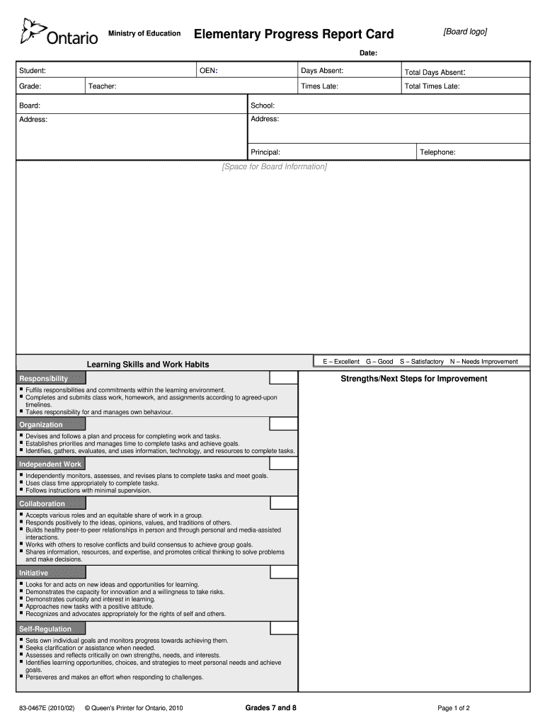 Ontario Report Card Template - Fill Online, Printable In School Progress Report Template