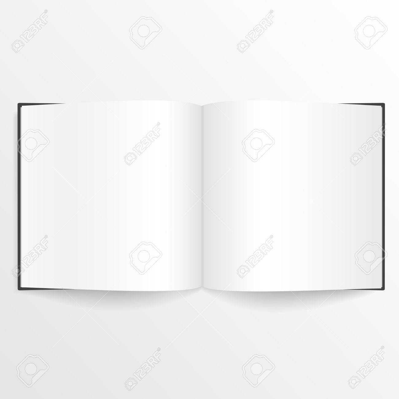 Opened Blank Book Or Magazine Spread Design Template With Cover. Inside Blank Magazine Spread Template