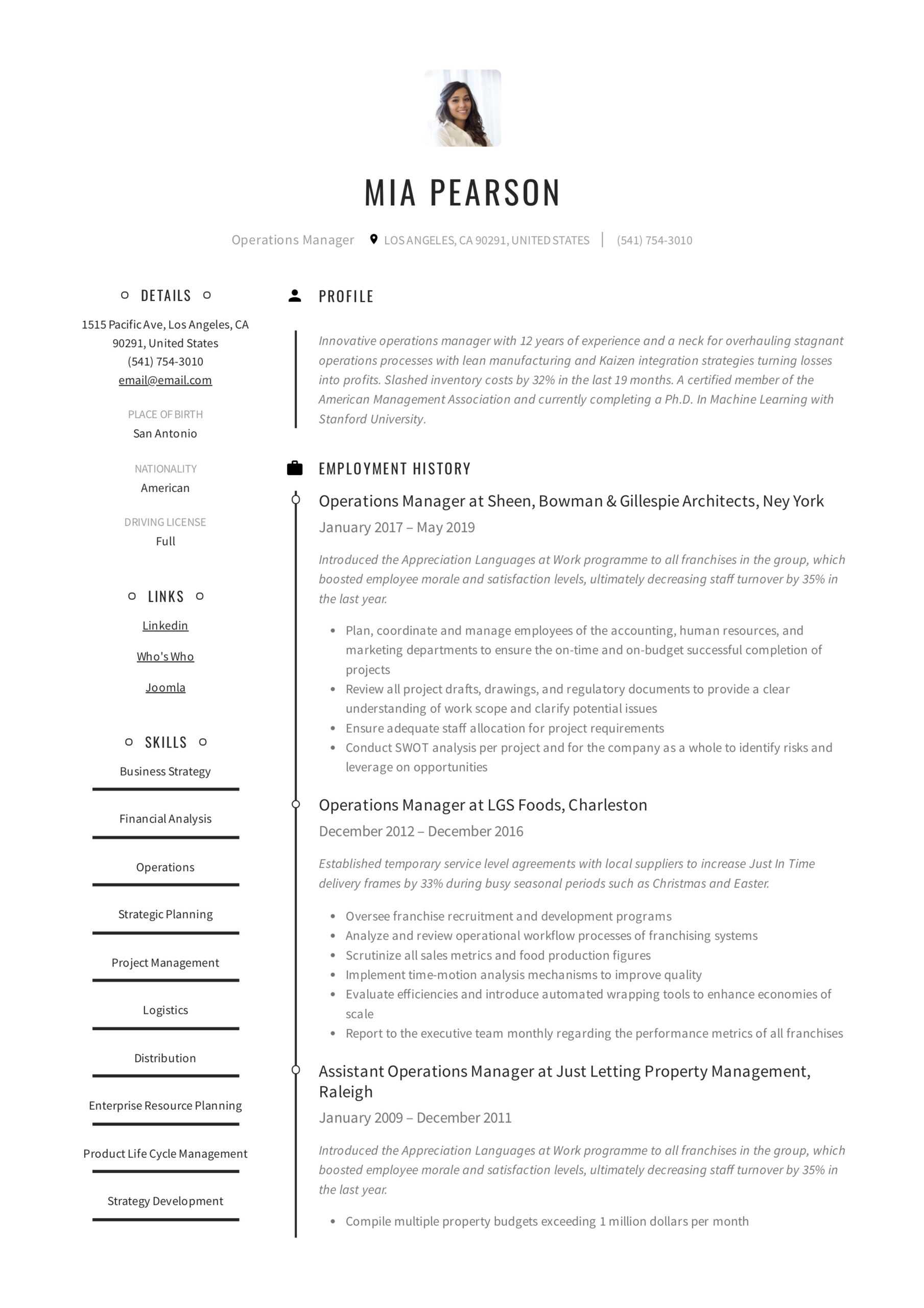 Operations Manager Resume & Writing Guide | +12 Examples | Pdf | For Operations Manager Report Template