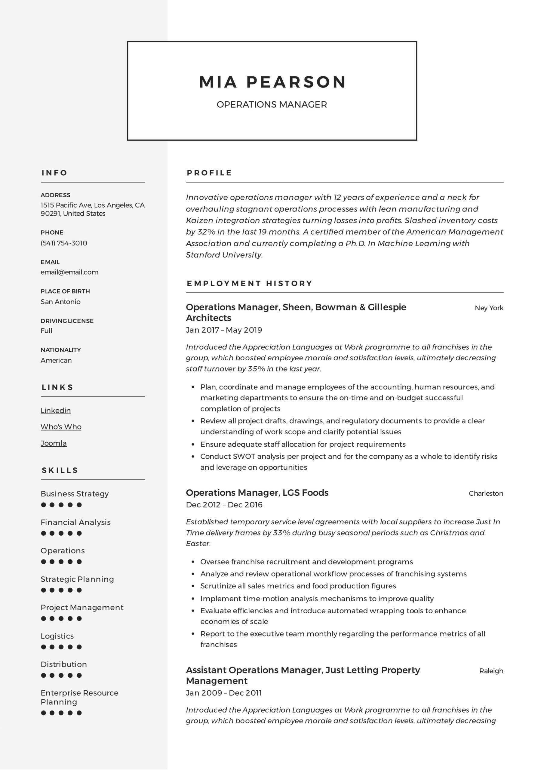 Operations Manager Resume & Writing Guide | +12 Examples | Pdf | Throughout Operations Manager Report Template