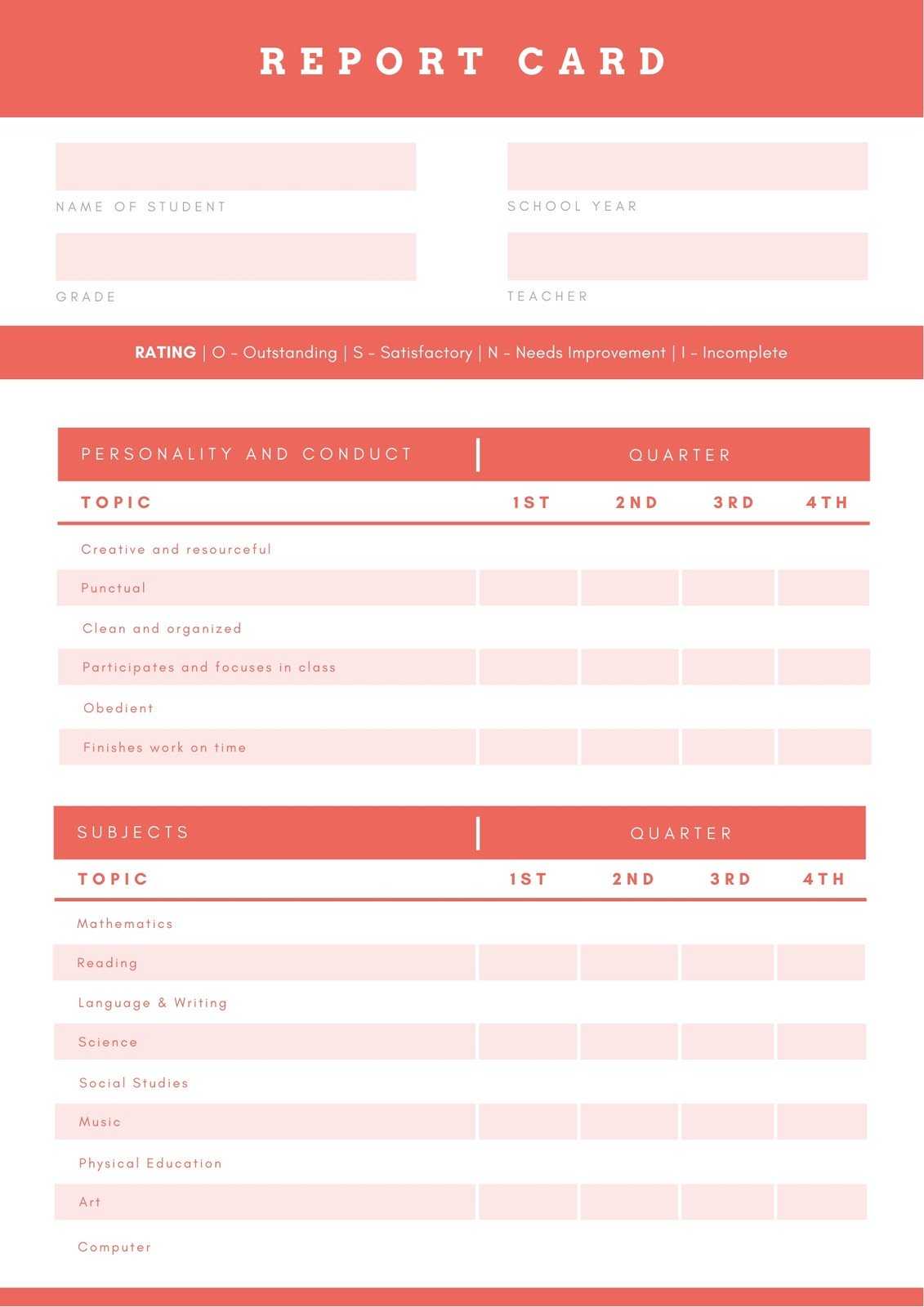 Orange & White Simple Homeschool Report Card – Templates With Regard To Homeschool Report Card Template