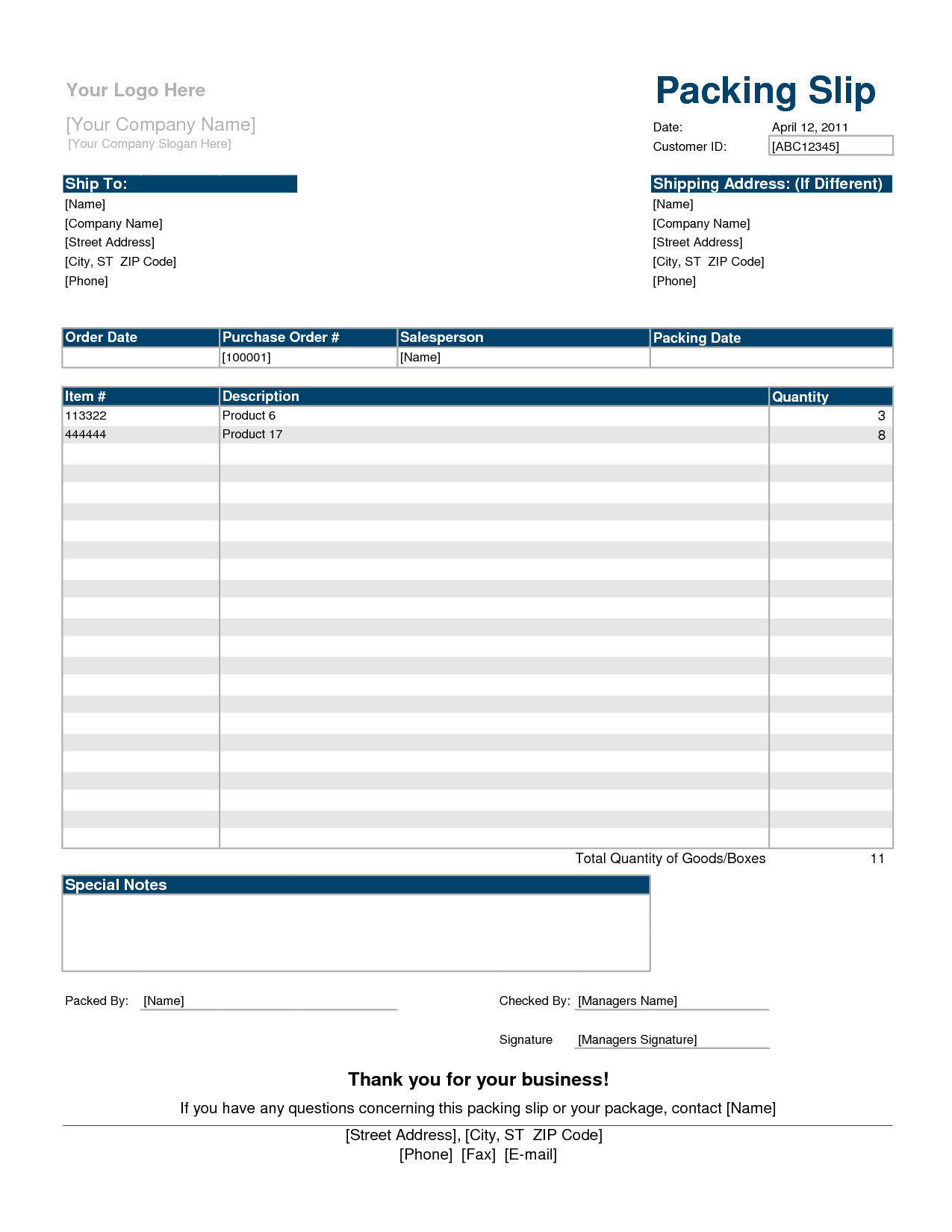 Outstanding Shipping And Packing Slip Template Sample For With Blank Packing List Template