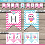Owl Party Banner Template – Pink Throughout Diy Birthday Banner Template
