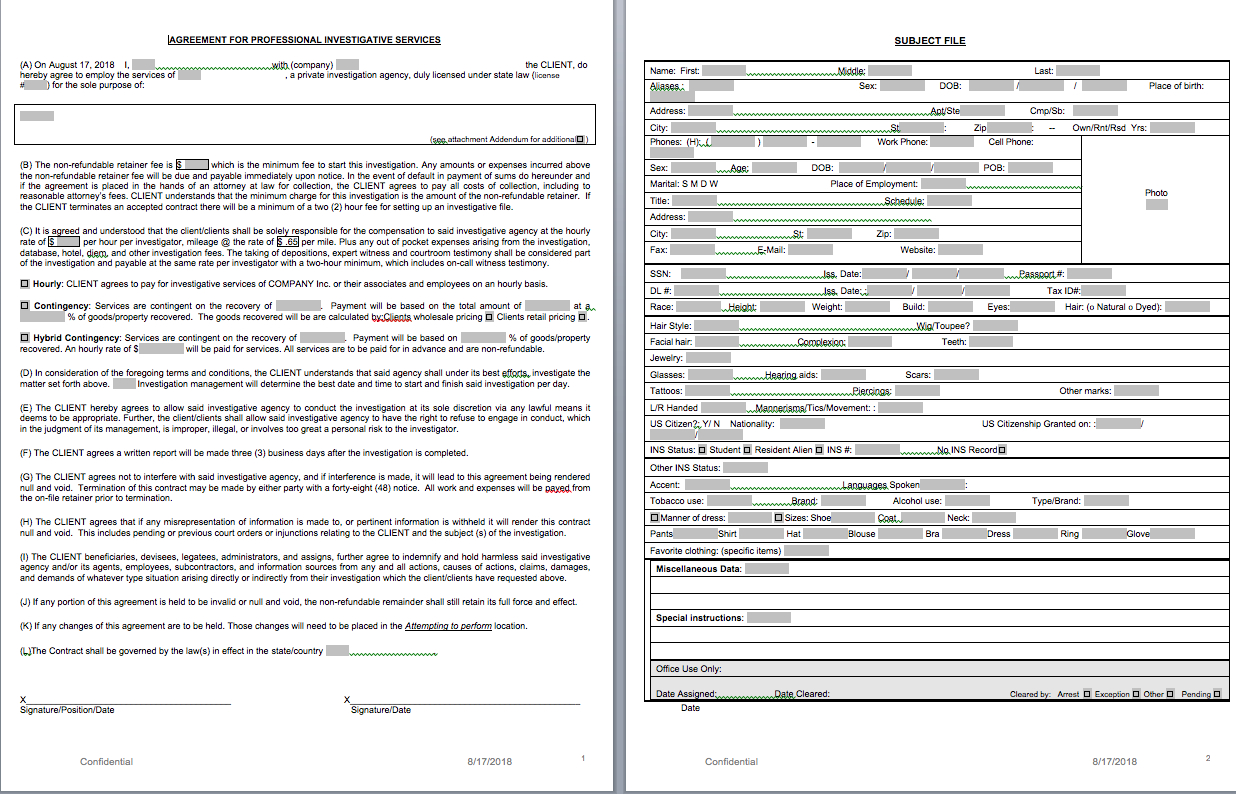 P.i. Forms - Pitraininghq Intended For Private Investigator Surveillance Report Template