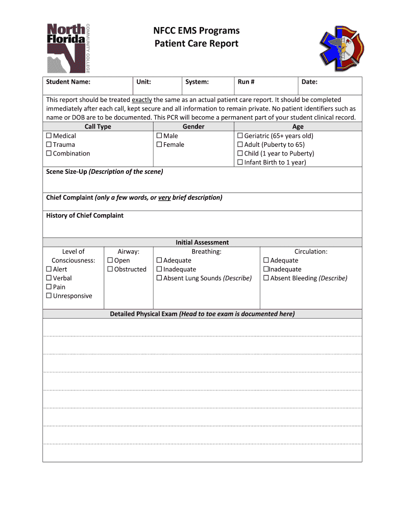 Patient Care Report – Fill Online, Printable, Fillable In Patient Care Report Template