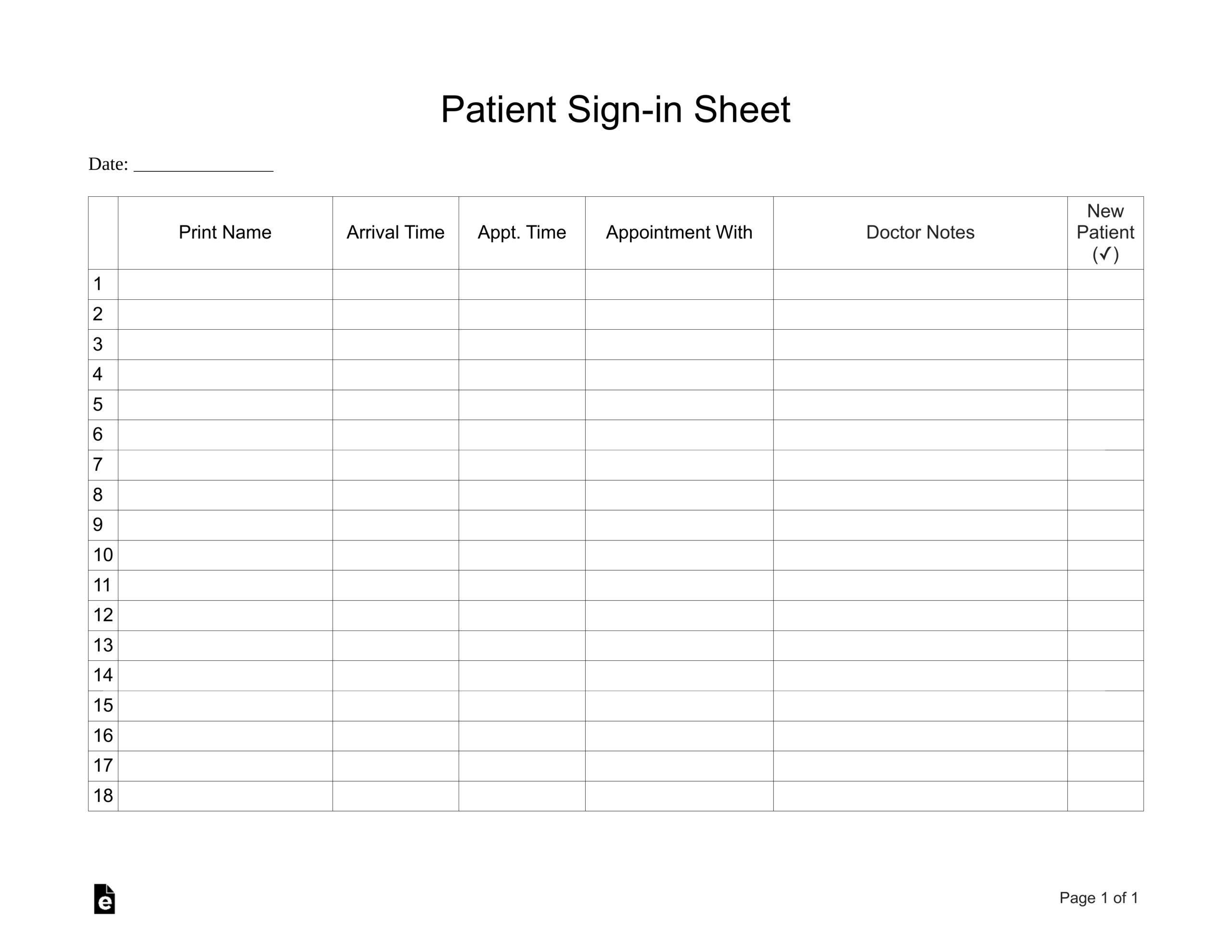 Patient Sign In Sheet (Extended) Template | Eforms – Free Inside Appointment Sheet Template Word