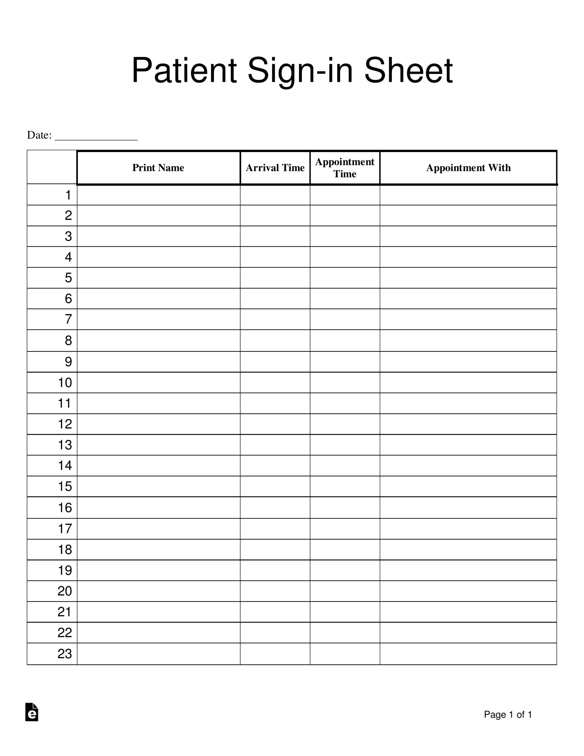 Patient Sign In Sheet Template | Eforms – Free Fillable Forms Inside Appointment Sheet Template Word
