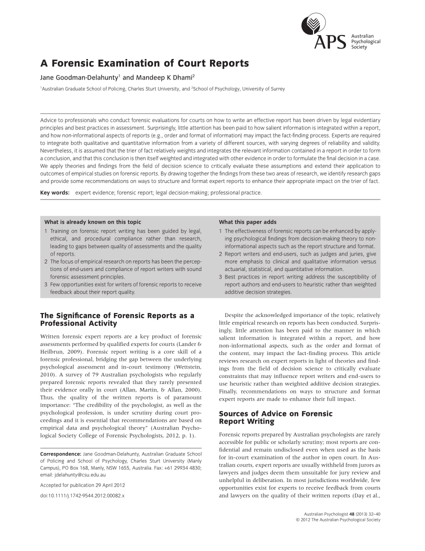 Pdf) A Forensic Examination Of Court Reports Throughout Forensic Report Template