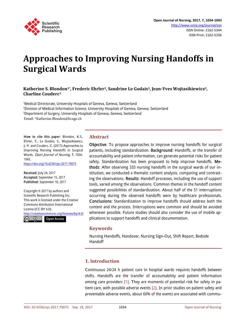 Pdf) Approaches To Improving Nursing Handoffs In Surgical Wards For Nursing Handoff Report Template